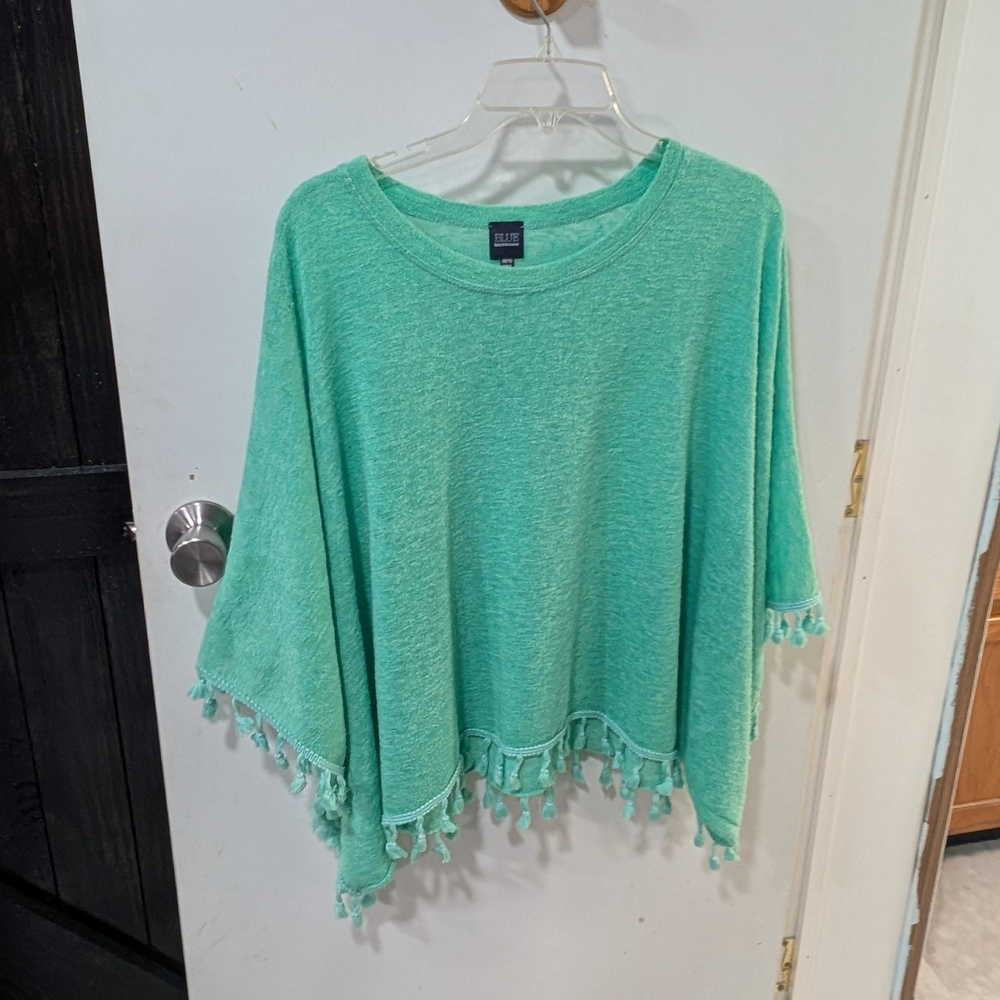 Blue Saks Fifth Avenue Teal Tassel Poncho Sweater